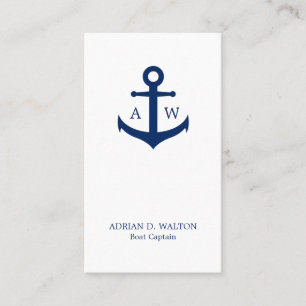 Nautical Navy Blue en White Monogram verticaal Visitekaartje