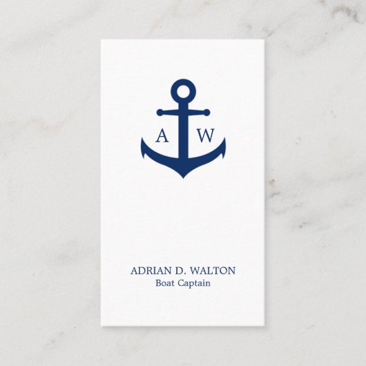 Nautical Navy Blue en White Monogram verticaal Visitekaartje (Voorkant)