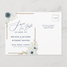 Nautical Navy Blue en White Save the Date Announ