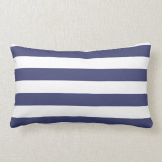 Nautical Navy Blue en White Striped Kussen