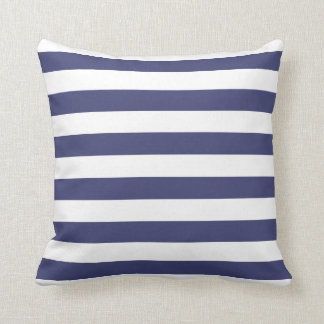 Nautical Navy Blue en White Striped Kussen