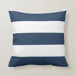 Nautical Navy Blue en White Striped Pillow Kussen
