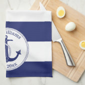 Nautical Navy Blue en White Striped Theedoek (Quarter Fold)