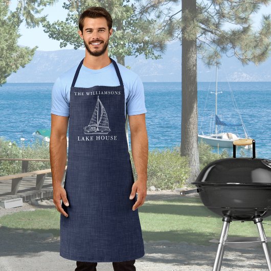 Nautical Navy Blue familienaam Lake House Schort