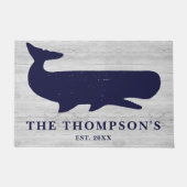 Nautical Navy Blue Familienaam Walvis Vakantiehuis Deurmat (Voorkant)