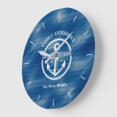Nautical Navy Blue Family Name Anchor Beach House Grote Klok (Hoek)