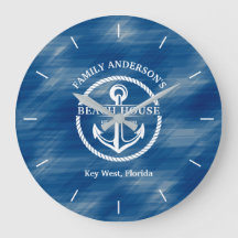 Nautical Navy Blue Family Name Anchor Beach House