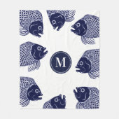 Nautical Navy Blue Fish Head | Gepersonaliseerd Fleece Deken (Voorkant)
