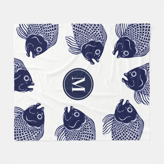 Nautical Navy Blue Fish Head | Gepersonaliseerd Fleece Deken (Voorkant (Horizontaal))