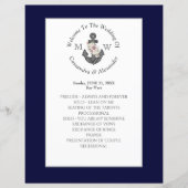 Nautical Navy Blue Floral Anker bruiloft programma (Voorkant)
