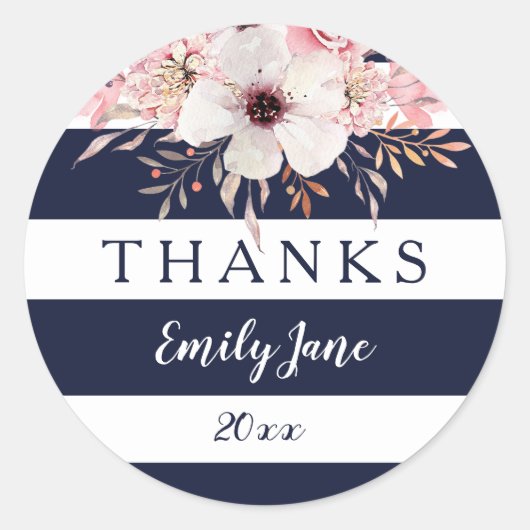 Nautical Navy Blue Floral Baby shower Stickers (Voorkant)