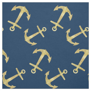 Nautical Navy Blue Glitter Anchor Pattern Stof
