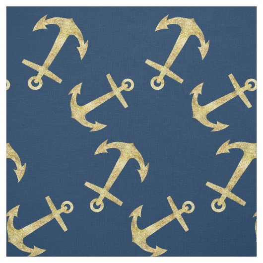 Nautical Navy Blue Glitter Anchor Pattern Stof (Swatch)