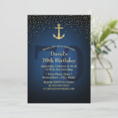 Nautical Navy Blue Gold Anchor 70e verjaardag Kaart (Staand voorkant)