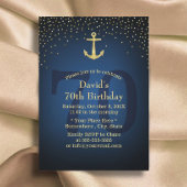 Nautical Navy Blue Gold Anchor 70e verjaardag Kaart