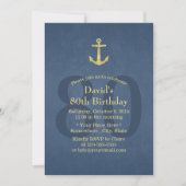 Nautical Navy Blue Gold Anchor 80th Birthday Party Kaart (Voorkant)
