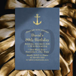 Nautical Navy Blue Gold Anchor 80th Birthday Party Kaart<br><div class="desc">Nautical Navy Blue Gold Anchor 80th Birthday Party.</div>