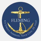 Nautical Navy Blue Gold Anchor Address Label (Voorkant)