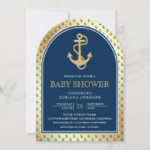 Nautical Navy Blue Gold Anchor Arch Baby shower Kaart (Voorkant)