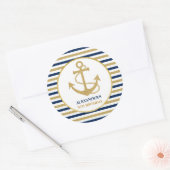 Nautical Navy Blue Gold Anchor Birthday Party Ronde Sticker (Envelop)
