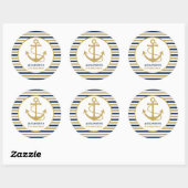 Nautical Navy Blue Gold Anchor Birthday Party Ronde Sticker (Vel)