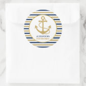 Nautical Navy Blue Gold Anchor Birthday Party Ronde Sticker (Tas)
