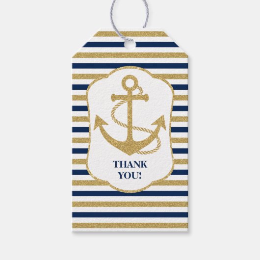 Nautical Navy Blue Gold Anchor Cadeaulabel (Voorkant)