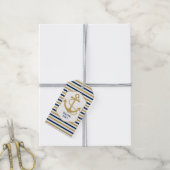 Nautical Navy Blue Gold Anchor Cadeaulabel (Met Touw)
