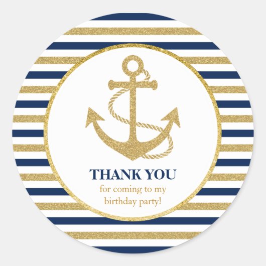 Nautical Navy Blue Gold Anchor Hartelijk dank Ronde Sticker (Voorkant)
