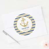 Nautical Navy Blue Gold Anchor Hartelijk dank Ronde Sticker (Envelop)