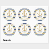 Nautical Navy Blue Gold Anchor Hartelijk dank Ronde Sticker (Vel)