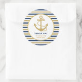 Nautical Navy Blue Gold Anchor Hartelijk dank Ronde Sticker (Tas)