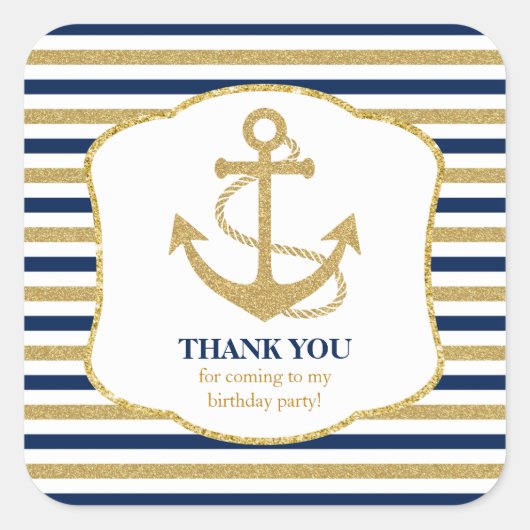 Nautical Navy Blue Gold Anchor Hartelijk dank Vierkante Sticker (Voorkant)