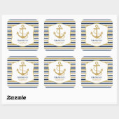 Nautical Navy Blue Gold Anchor Hartelijk dank Vierkante Sticker (Vel)