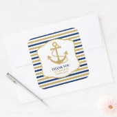 Nautical Navy Blue Gold Anchor Hartelijk dank Vierkante Sticker (Envelop)
