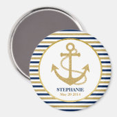 Nautical Navy Blue Gold Anchor Magneet (Voorkant / Achterkant)