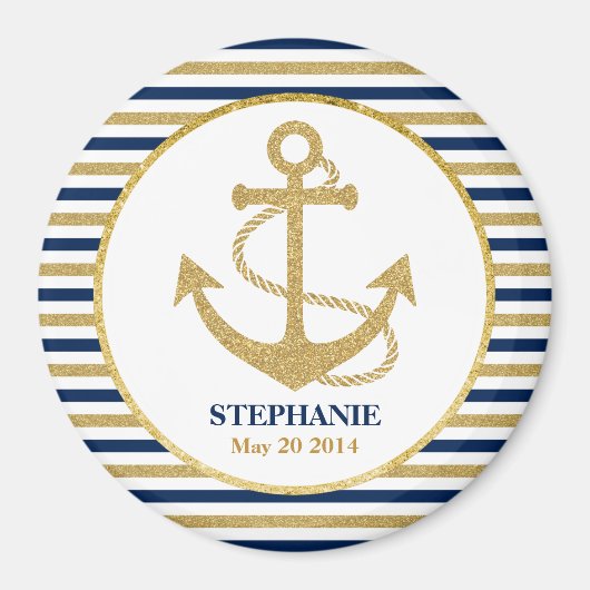 Nautical Navy Blue Gold Anchor Magneet (Voorkant)