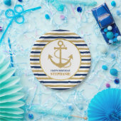 Nautical Navy Blue Gold Anchor Papieren Bordje (Feest)