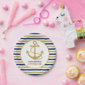 Nautical Navy Blue Gold Anchor Papieren Bordje (Feest)