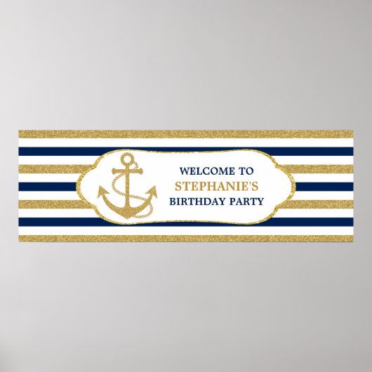 Nautical Navy Blue Gold Anchor Poster (Voorkant)