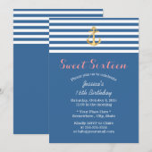 Nautical Navy Blue Gold Anchor Sweet 16 Kaart (Voorkant / Achterkant)