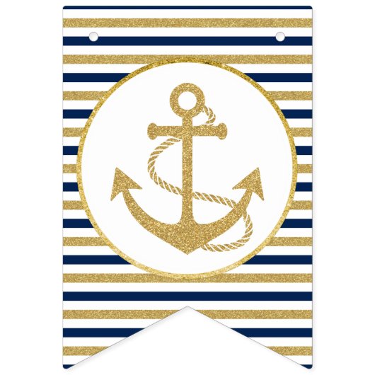 Nautical Navy Blue Gold Anchor Vlaggetjes (Eerste vlag)