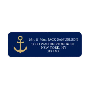Nautical Navy Blue Gold Anchor Wedding Etiket