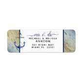 #Nautical Navy Blue Gold Modern Script Weddenschap Etiket (Voorkant)