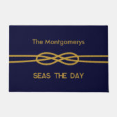 Nautical Navy Blue Gold Rope Custom Names Deurmat (Voorkant)