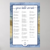 Nautical Navy Blue & Gold Seating Chart Poster (Voorkant)