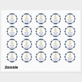 Nautical Navy Blue Gold Stripes Anchor Baby shower Ronde Sticker (Vel)