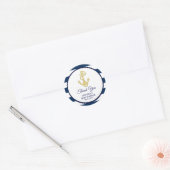Nautical Navy Blue Gold Stripes Anchor Baby shower Ronde Sticker (Envelop)