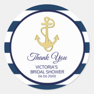 Nautical Navy Blue Gold Stripes Vrijgezellenfeest Ronde Sticker