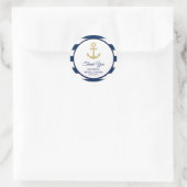 Nautical Navy Blue Gold Stripes Vrijgezellenfeest Ronde Sticker (Tas)